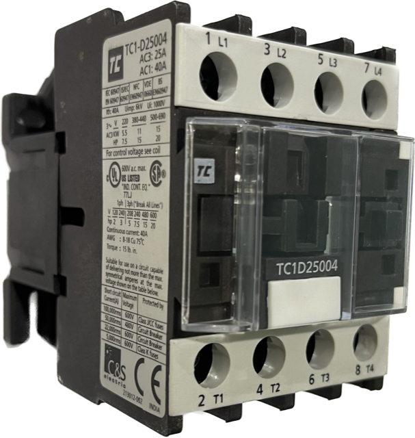 C&S ROBUSTA CONTACTOR 4P 11KW 25A (AC3 415V) 4NO AUX CONTACT 110V COIL